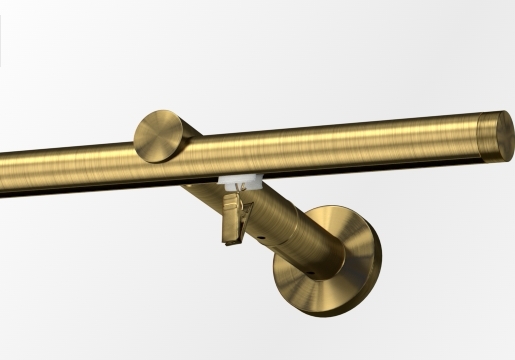 Karnisz pojedynczy przesuwny z wspornikiem w kolorze mosiądz antyczny z przedłużką i końcówkami Tobi