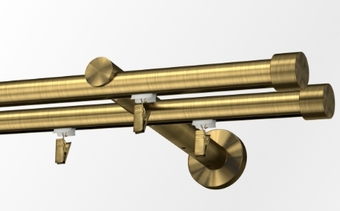 Karnisz podwójny przesuwny z wspornikiem w kolorze mosiądzu antycznego