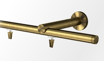 Karnisz pojedynczy przesuwny z wspornikiem w kolorze mosiądz antyczny z przedłużką i końcówkami Tobi 